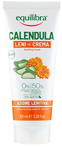 Equilibra Corpo, Calendula Leni-Crema, Crema Lenitiva, Ideale per la Protezione delle Pelli Secche, Screpolate e Facilmente Arrossabili, con Aloe Vera, Calendula, Glicerina e Gomma Xanthana, 100 ml