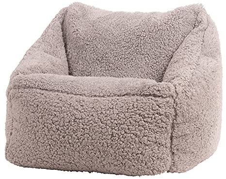 Icon Natalia Teddybär Sitzsack Kinder, Grau, Flauschiger Boucle Stoff, Sitzsack mit Füllung, Bequemer Kinder Sessel, Kuschelsessel, Lese Sessel, Schlafzimmer, Kinderzimmer, Spielzimmer