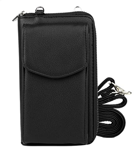 irisaa Kleine Handy Umhängetasche, Geldbörse Damen Brieftasche RFID Schutz Crossbody Handytasche Reisepass mit Kartenfächern und Verstellbarem Schultergurt, Damen Tasche:weich-schwarz