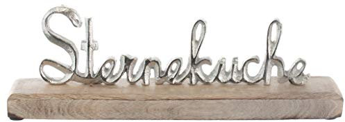 Brandsseller Deko-Schriftzug Sterneküche Aufsteller Küche ca. 30,5 cm auf Mangoholz-Sockel Silber/Braun