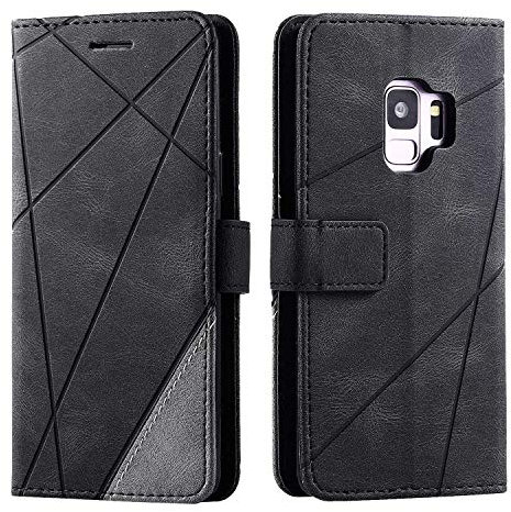 SONWO Case for Galaxy S9 Case, Premium Leather Flip Wallet Case Magnetic Closure Card Slots Kickstand Phone Case for Samsung Galaxy S9, Black