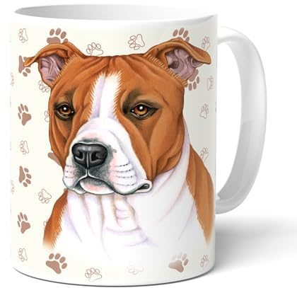 Tasse mit passenden Spruch, Kaffeetasse mit Zeichnung. Becher mit Hundemotiv. Tasse, Teetasse Kaffeebecher, Häferl mit Griff. Geschenk für alle Hunden Liebhaber. (01. Amstaff)