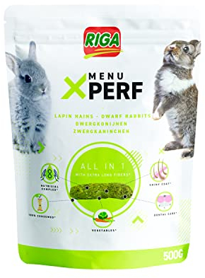 Riga - Menu X’Perf - Aliment Complet pour Lapins Nains - Graines de Lin, Fibres et Légumes - Extraits de Yucca -Riche en Fibres Et Prébiotiques - Idéal pour la Brillance des Poils - 500G