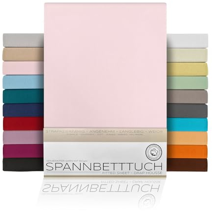 BEAUTEX Spannbetttuch Bettlaken aus Baumwolle, Premium Jersey Stoff 160g/m², Größe und Farbe wählbar (Standard - 180x200x30 cm, Rosa)