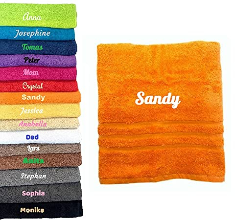 Pet-Jos Personalisiertes Handtuch mit Namen und Wunschnamen, 50 x 100 cm, Handtuch, Badetuch, 100 % Baumwolle, Orange