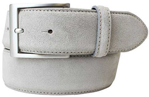 BELTINGER Hochwertiger Gürtel mit Edelstahl-Gürtelschnalle aus Veloursleder 4 cm | Velour-Ledergürtel für Damen Herren 40mm | Wildleder-Gürtel 4cm | Hellgrau 120cm