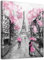 ARYEWDY Pariser Straße Leinwand Wandkunst Paare Rosa Bäume Moderne Leinwandbilder Retro Schwarz-Weiß-Gebäude Leinwandkunst für Bad Schlafzimmer Wohnzimmer Büro Zuhause Wanddekoration 30x40cm