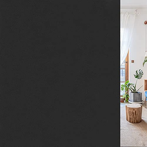 DIFIT Fensterfolie Blickdicht Schwarz Verdunkelungsfolie Fenster Sichtschutzfolie Sichtschutz Selbstklebend Dunkel Lichtundurchlässige Folie Abdunklungsfolie Anti-UV 44,3 x 200cm