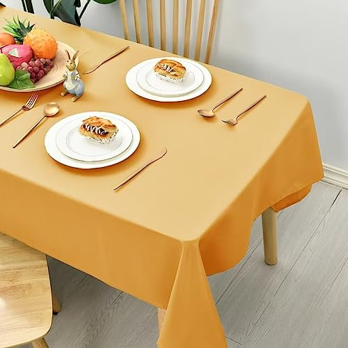Hiasan Glatt Tischdecke Fleckenabweisend Tischtuch mit Lotuseffekt Leicht Wasserabweisend Tischwäsche, Dunkel Gelb, 130x130cm