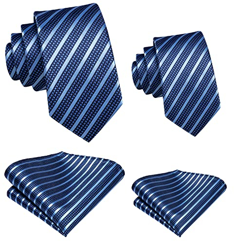 Hi-Tie Krawatten-Set Vater und Sohn, Jacquard-gewebte Seide, Einstecktuch, Set für Hochzeit, Party, formelle Kleider, Geschenke, Royal Navy Blue, Medium