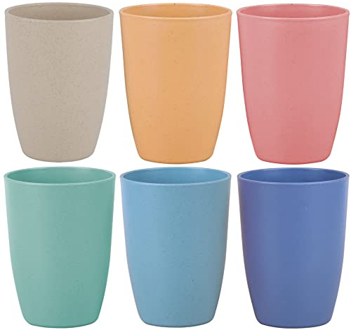 LuckyZone Wheat Straw Reusable Cup (12 oz) - Unbreakable Drinking Glasses Sets - Dishwasher Safe Tumbler - Lightweight, BPA Free and Eco friendly (6Pcs/6Color)