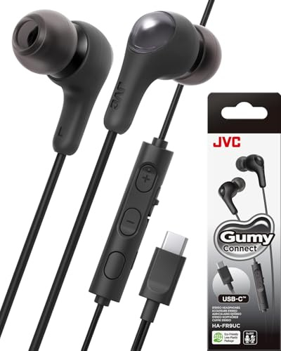 JVC Gumy Connect, auricolari con cavo USB-C, senza ritardo per video e giochi, DAC integrato riduce il rumore e migliora la qualità del suono, driver al neodimio diametro 9,2 mm - HAFR9UCB (nero)