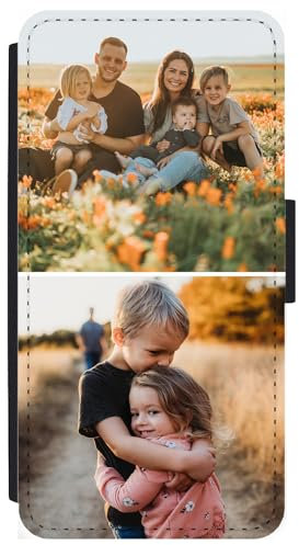 Unique Gifts House Ltd Personalised Phone Case for iPhone 11 Custom Leather Flip Wallet Case Any Photo Printed Two Photos Anti Drop Personalised Case