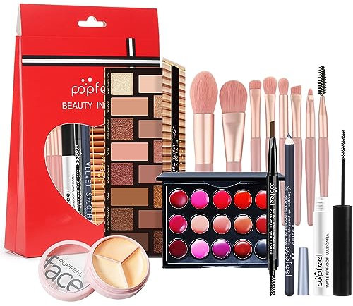 Kit de Maquillaje, Set Maquillaje Mujer, Estuche Maquillaje Mujer, Set de Regalo de Maquillaje Kit de Inicio Completo con Sombras de Ojos, Fundación, Maletín Maquillaje para Niñas Mujeres