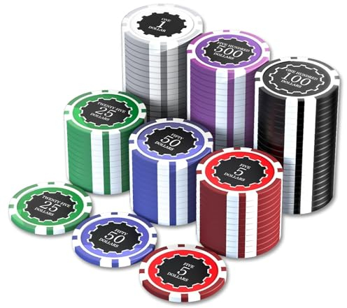 HEITOK Poker-Set mit Wertigkeiten, 100 Stück 11,5-Gramm nummerierte Chips in Kartonverpackung von $1 bis $500 für Casinospiele