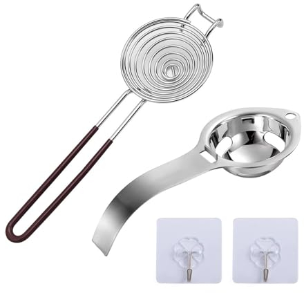 EULAPGOE 2 Pcs Egg Separator Egg Yolk White Separator Stainless Steel Egg White Egg Yolk sieving Filter Cooking and Baking Egg Yolk Separator