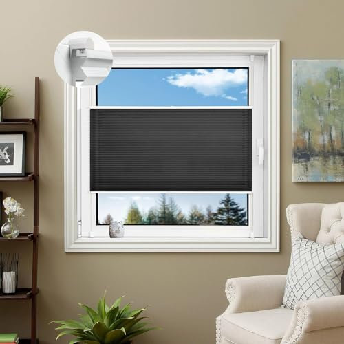 Faltrollos Für Fenster 115 x 140 cm Einfache Montage, Pflegeleicht Jalousien Für Innen mit Klemmträger / -fix für Schlafzimmer, Schwarz