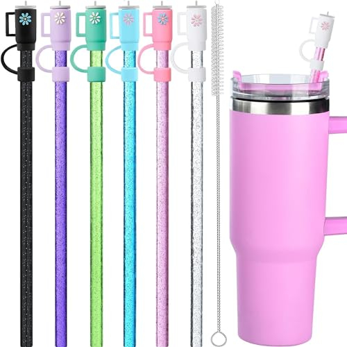 ALINK 12 Pack Ersatz Glitter Strohhalme und Abdeckungen für 40 oz Stanley Adventure Travel Tumbler Cup, Wiederverwendbare, Kompatibel mit 40oz 30oz 20oz 14oz Stanley Wasserkrug