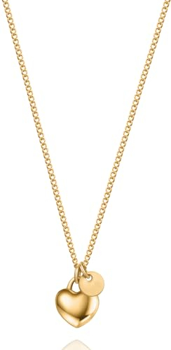 day.berlin Damen Herzkette Mila in Gold 18k vergoldet, 50+5cm variable Länge, feine stabile Panzer Kette mit Herz und Coin Anhänger, 316L Edelstahl nickelfrei und wasserfest