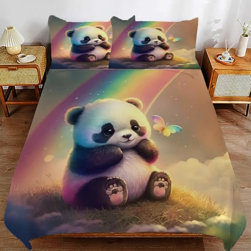 ZHDEDSP Kinder Bettwäsche-Set mit Panda-Motiv, 135x200 cm, Kissenbezug 80x80 cm, Mikrofaser