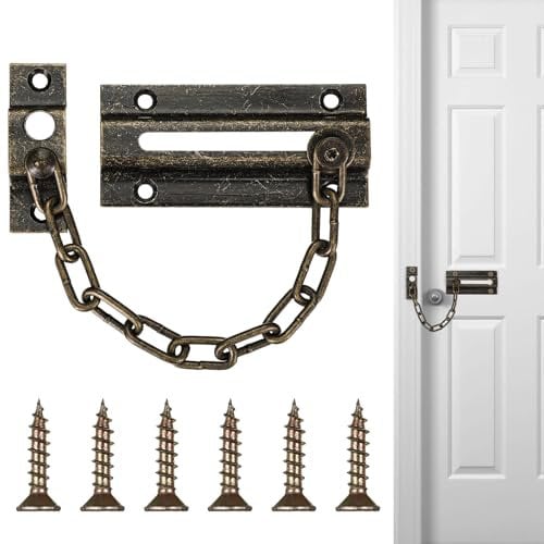 Gulfmew Security Door Chain Internal Door Lock with Screws Door Security Chain Lock Anti Theft Thicker Front Door Safety Chains Door Lock for Home Apartment Bedroom Hotel(Cyan)