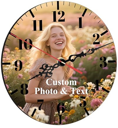 Orologio da parete con foto personalizzate, 20,1 cm, rotondo, in legno, silenzioso, senza ticchettio, decorativo, con logo personalizzato, orologio da parete a batteria