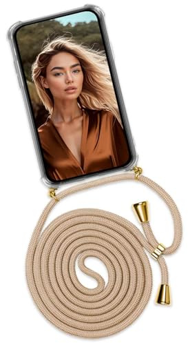 ONEFLOW Handykette für Google Pixel 10 Pro Hülle mit Band, Handyhülle mit Kette abnehmbar, Handyband zum Umhängen, Handy Umhängeband Lange Handykordel, Twist Case – Gold Beige