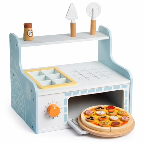 Wooden Pizza Oven Toy Set – Kids Pretend Play Kitchen with Accessories