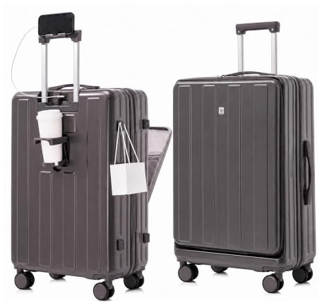 Gelory Handgepäck Koffer 20 Zoll Klein Trolley Mit Getränkehalter Grau | Hartschalenkoffer Laptop-Fach, TSA-Schloss, Ideal Für Reisen, Geschäftsreisen, Kabinenkoffer, Praktisch Und Robust