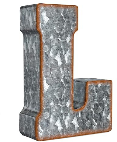 CraftyCrocodile Verzinkte Metall-Buchstaben für Wanddekoration, 3D-Buchstabe L zum Aufhängen und freistehend, dekorative rustikale Alphabet-Buchstaben für Wohnzimmer, Schlafzimmer, Küche, 17,8 cm