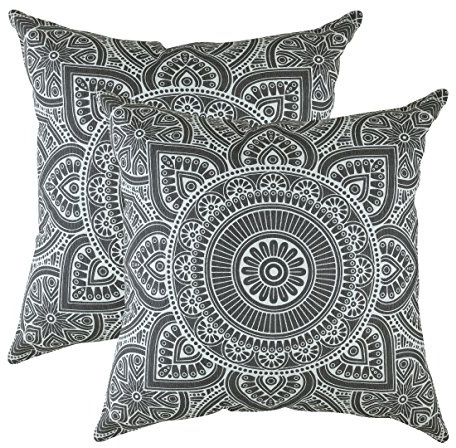 TreeWool Dekorativer Kissenbezug (45 x 45 cm, Graphit) Mandala Design 100% Baumwolle (2er Pack)