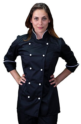 tessile astorino Ricamo Gratuito - Giacca Cuoco da Cucina - Casacca Chef Donna - Nera e Bianca - Made in Italy (S)