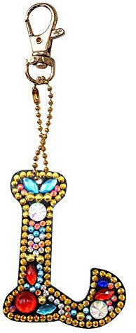 Domybest Porte-Clés Initiales Alphabet DIY Diamand Painting Lettre L Coloré Porte-clés pour Femmes Filles Sac Charmes Pendentif Cadeau