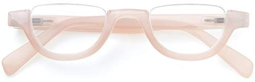 GAWK Type F Nude Pink Semi-Rimless Half-Moon Retro Reading Glasses with Pouch Case