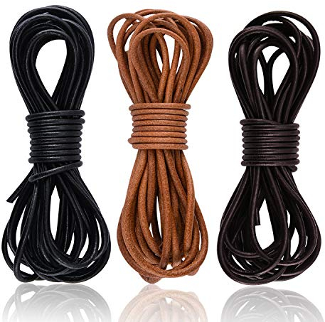 3 Rollen 5M x 3mm Lederband Lederschnur aus echt Leder, Lederriemen rund Ø 3mm für DIY Handwerk Schlüsselband Armband Schmuck - Schwarz, Braun, Natur Echtlederband von SOSMAR