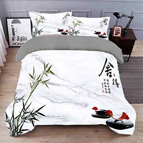 RYQRP Housse de Couette 240x220cm Zen Pierres Bambou Parure de Lit avec Fermeture à Glissière et 2 Taies d'oreiller pour Chambre d'enfants Adultes, Grande Taille