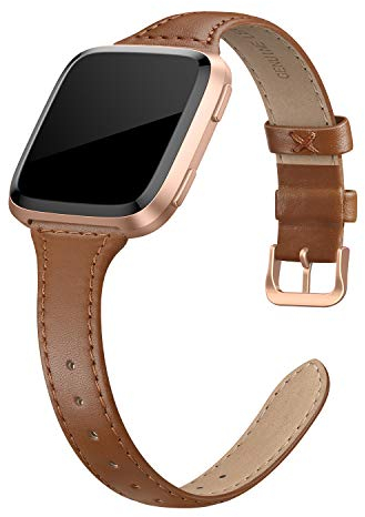 Edimes, cinturino in vera pelle compatibile con Fitbit Versa 2, Fitbit Versa Lite e SEFitbit Versa, sottile cinturino di ricambio in pelle per Versa, da donna, uomo, nero, champagne, oro rosa,