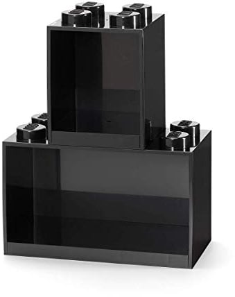 LEGO Brick Shelf Set - 2 pcs | Perfect LEGO Storage for Books, Toys, and Trinkets Desk Organiser, Room Storage, and Stackable Storage Solution, Black