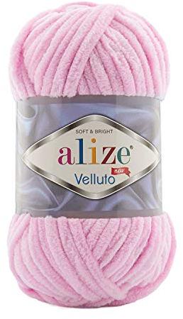 Alize 5 x 100 g Velluto Wolle 500 Gramm super Bulky Chenillegarn,Kuschelweich 100g, Kissen Babydecke etc (rosa 31)