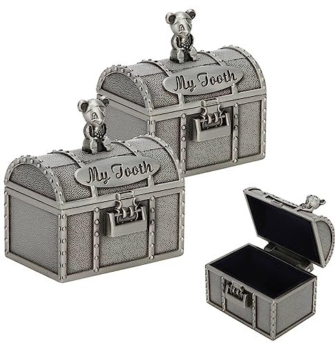 Agatige 1 par de Cajas de Hadas de los Dientes para bebés, Caja de Recuerdos de Metal Vintage para bebés, Soporte para Dientes de bebé, Caja de Almacenamiento de Dientes, Regalos para niñas y niños