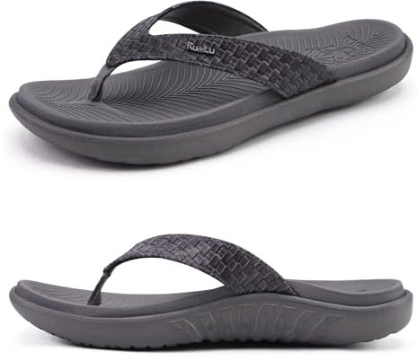 KuaiLu Gris Tongs Femmes Sandales en Cuir de Mode été Avec Support de Orthopédique Tongs de Plage et Claquettes de Piscine Taille 39EU