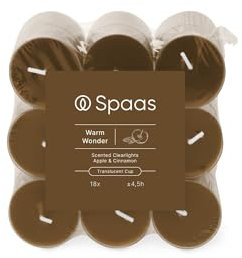 Spaas Velas de té perfumadas, recipiente transparente, 4,5 h, paquete de 18 unidades, aroma Warm Wonder