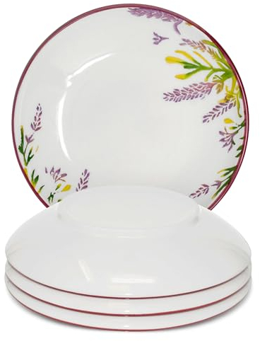 Lashuma Suppenteller lila Lavendel, Tellerset Keramik 4 teilig, Speiseteller tief 19 cm Ø