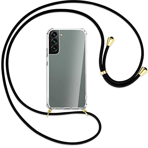 mtb more energy® Handykette kompatibel mit Samsung Galaxy S22 Plus 5G (SM-S906, 6.6'') - schwarz/Gold - Smartphone Hülle zum Umhängen - Anti Shock Strong Strong TPU Case