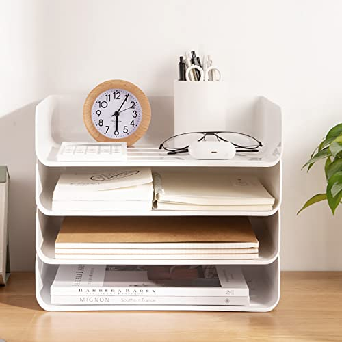 4 Tier Stackable A4 Letter Trays, Office Desk File Rack, Tidy File Document Letter Paper Organiser (4 Tiers,White)