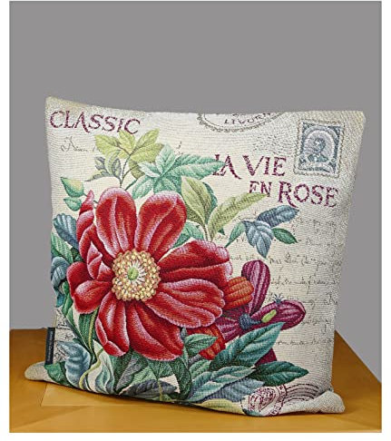 atelier alles-Spitze Charmante Gobelin-Kissenhülle Classic Rose | Strapazierfähiger Kissenbezug 45 x 45 cm mit verdecktem Reißverschluss für Sofa, Bett und Sessel