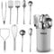 Stainless-Steel Kitchen Utensil Set - 10-piece premium Nonstick & Heat Resistant Kitchen Gadgets, Turner, Spaghetti Server, Ladle, Serving Spoons, Whisk, Tongs, Potato Masher and Utensil Holder