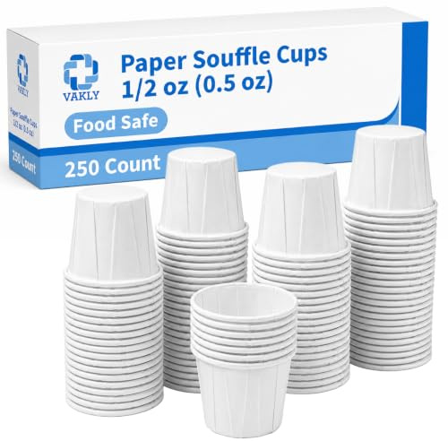 Vakly Paper Souffle Cups 1/2 oz (0.5 oz) (250 Pack) – Disposable Portion & Medicine Cups for Medication, Pills, Condiments, Food Tasting & Dessert Samples