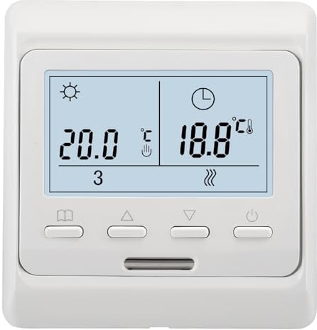 Wengart Termostato Interno WG806,Programmazione Settimanale AC230V,Uscita 3 A,Display Digitale LCD,per Sistema di Riscaldamento dell'Acqua con Funzione di Collegamento della Caldaia,Bianco