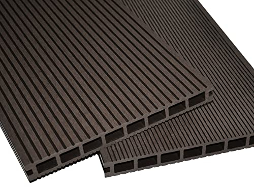 WPC Terrassendielen Top Line XL Dielen - Komplett-Set dunkelbraun | 6 m² (3m x 2m) Holz-Brett Dielen | Boden-Fliesen + Unterkonstruktion & Clips | Balkon Boden-Belag + rutschfest + witterungsbeständig